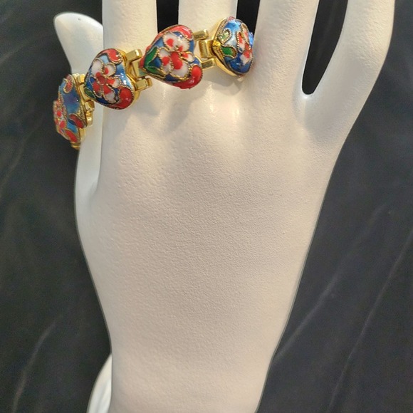 BEAUTIFUL CHAMPLEVE CLOISONNE ASIAN LINKED BRACELET - Picture 2 of 8